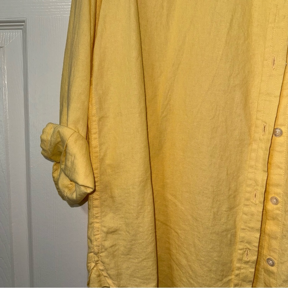 Gap Yellow Solid Linen Blend Button Down Collar L… - image 5